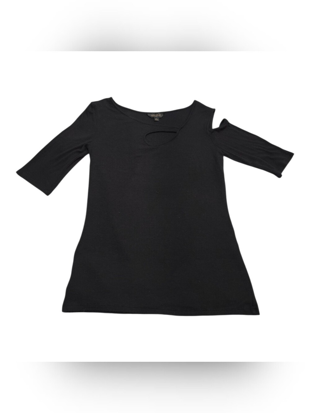 Goldray Black Asymmetric Cutout Long Sleeve Top